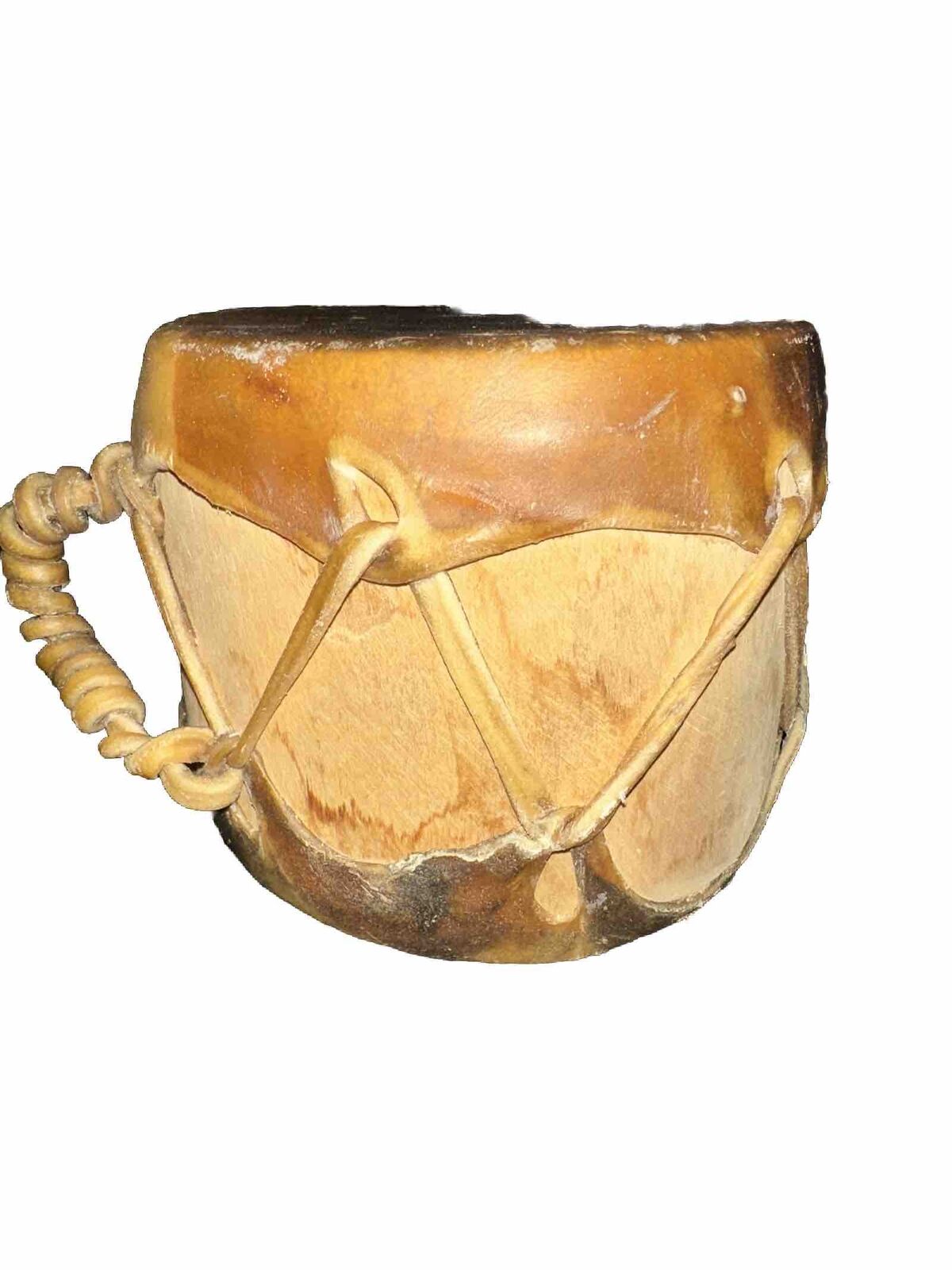 Southern Style  DRUM 4” Tall And 41/2New Mexico Native American Wood &Elkskin