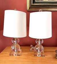Cut Crystal Ball MCM Boudoir Table Lamps Multi Faceted Art  Deco Drum Shade picture