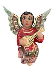 WOOD ANGEL, Full Body Winged Angel with Banjo, Mexican Folk Art picture