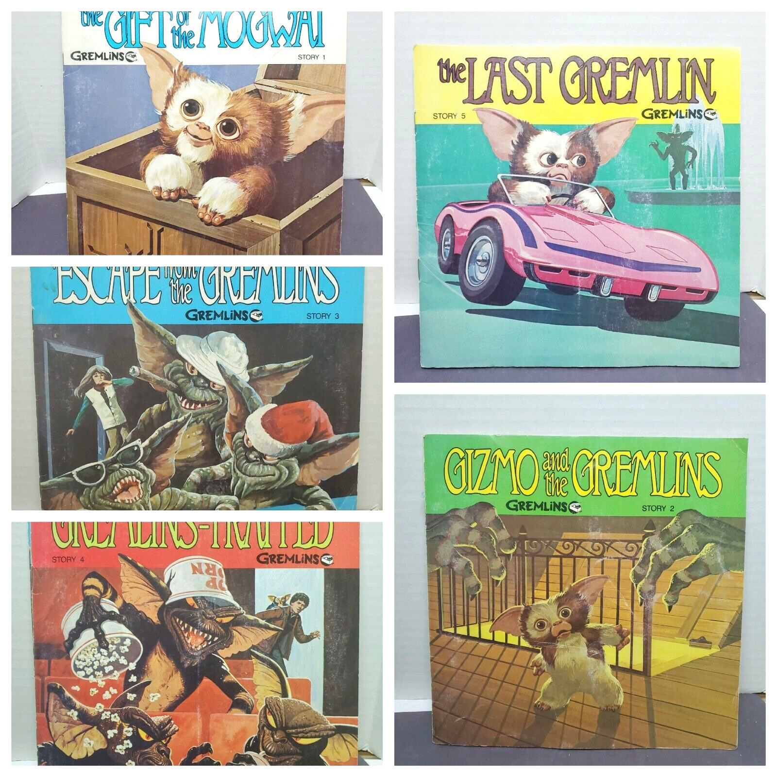 Set 5 Vintage Gremlins 33 1/3 RPM Vinyl Record Read Along Story Books 1984 GIZMO