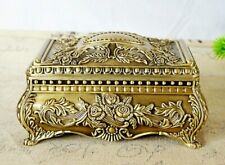 SANKYO RECTANGLE VINTAGE GOLD TIN ALLOY MUSIC BOX  :   PART OF YOUR WORLD picture