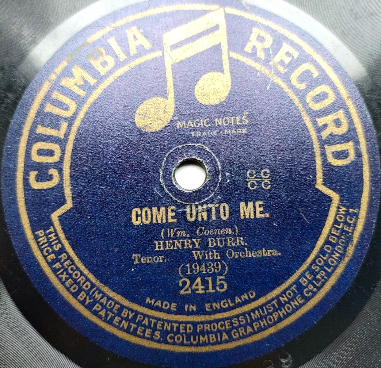 78 RPM  1914  WW1  RARE  -  Henry Burr Come Unto Me E-