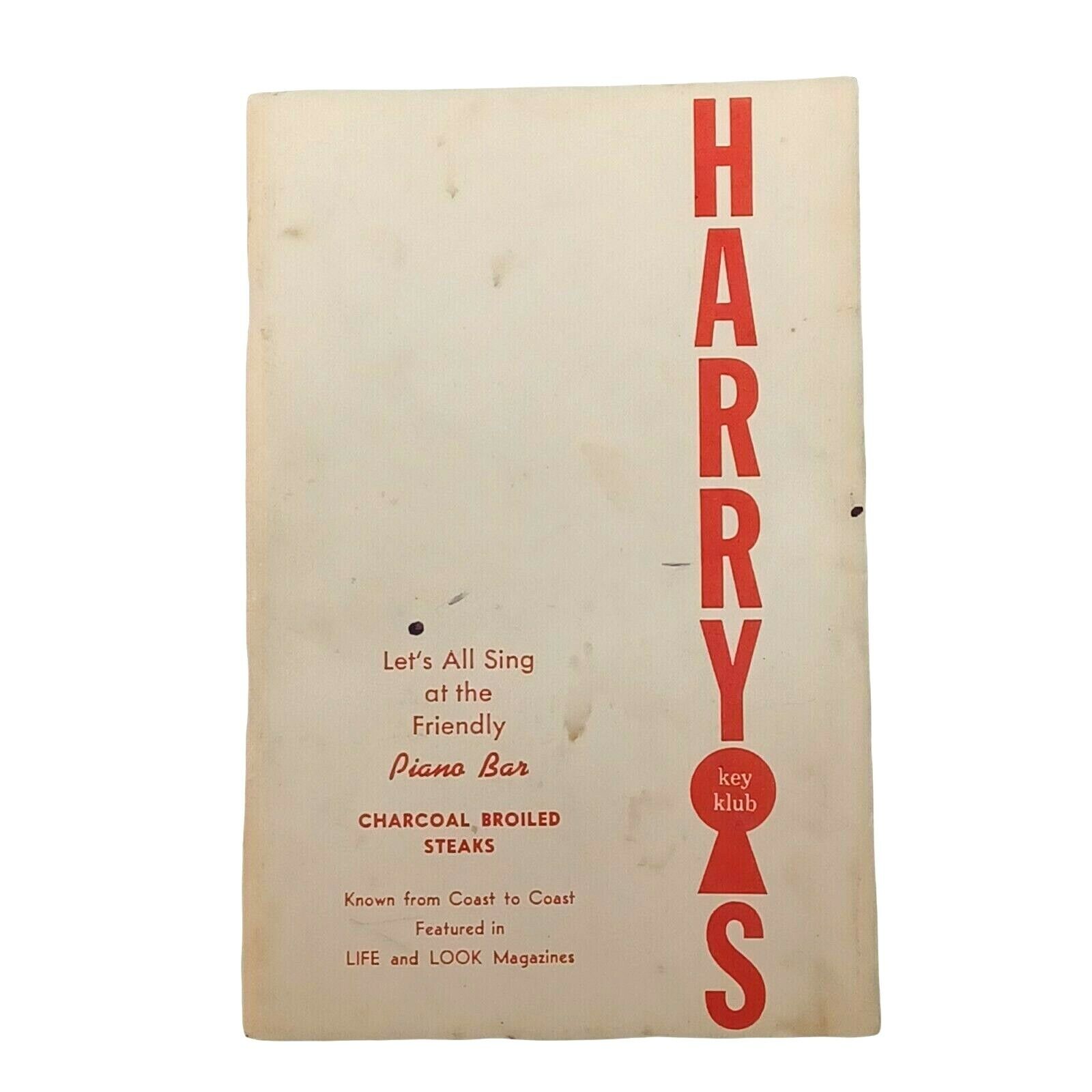 Harry’s Key Club Menu & Sing-a-Long Booklet Omaha NE 182 lyrics 52 pages.