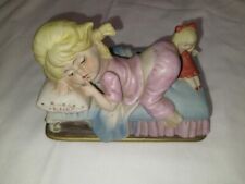 Vintage Music Box - Porcelain Sleeping Girl on Bed w/ Doll picture