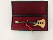 7 in. Natural Wood Bass Electric Guitar Instrument Miniature Replica with Case picture