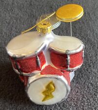 Retro Drums Blown Glass Christmas Ornament Musical Band Instrument Rock & Roll picture
