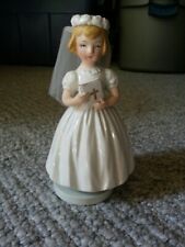 Vintage 1970’s Schmid First Communion Ave Maria Blonde girl rotating Music Box picture