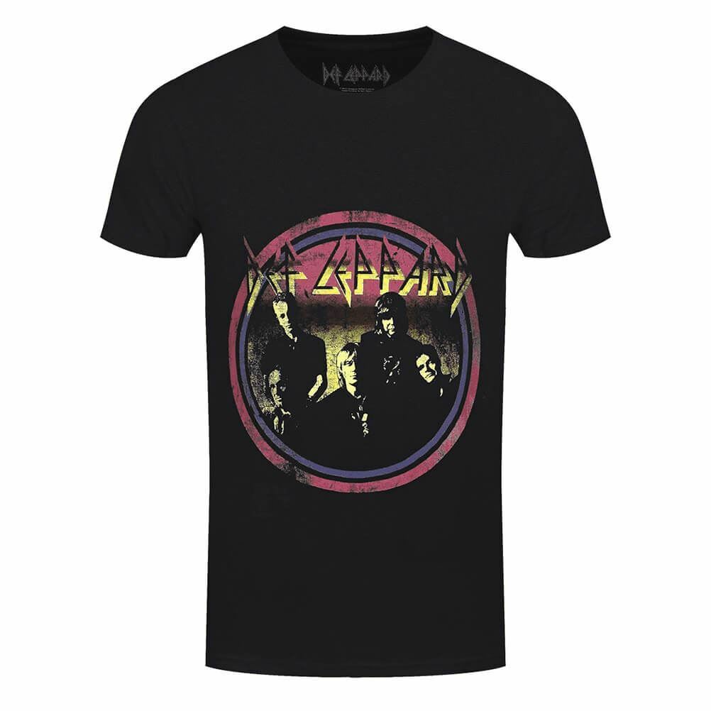 Men\'s Def Leppard Vintage Circle Black Crew Neck T-Shirt