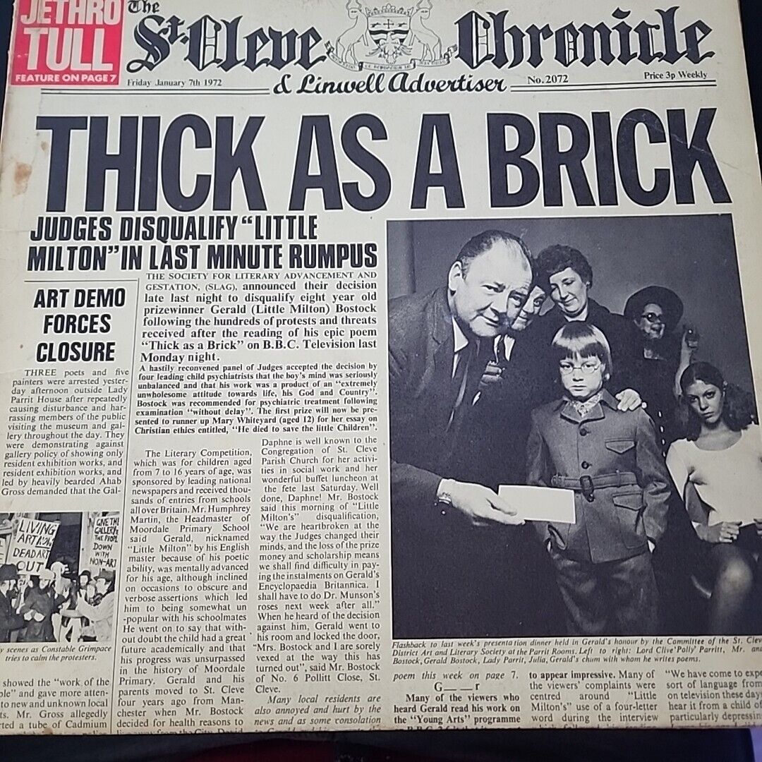Jethro Tull Thick As A Brick 1972 Original MS2072 w/Fold Out Newspaper 