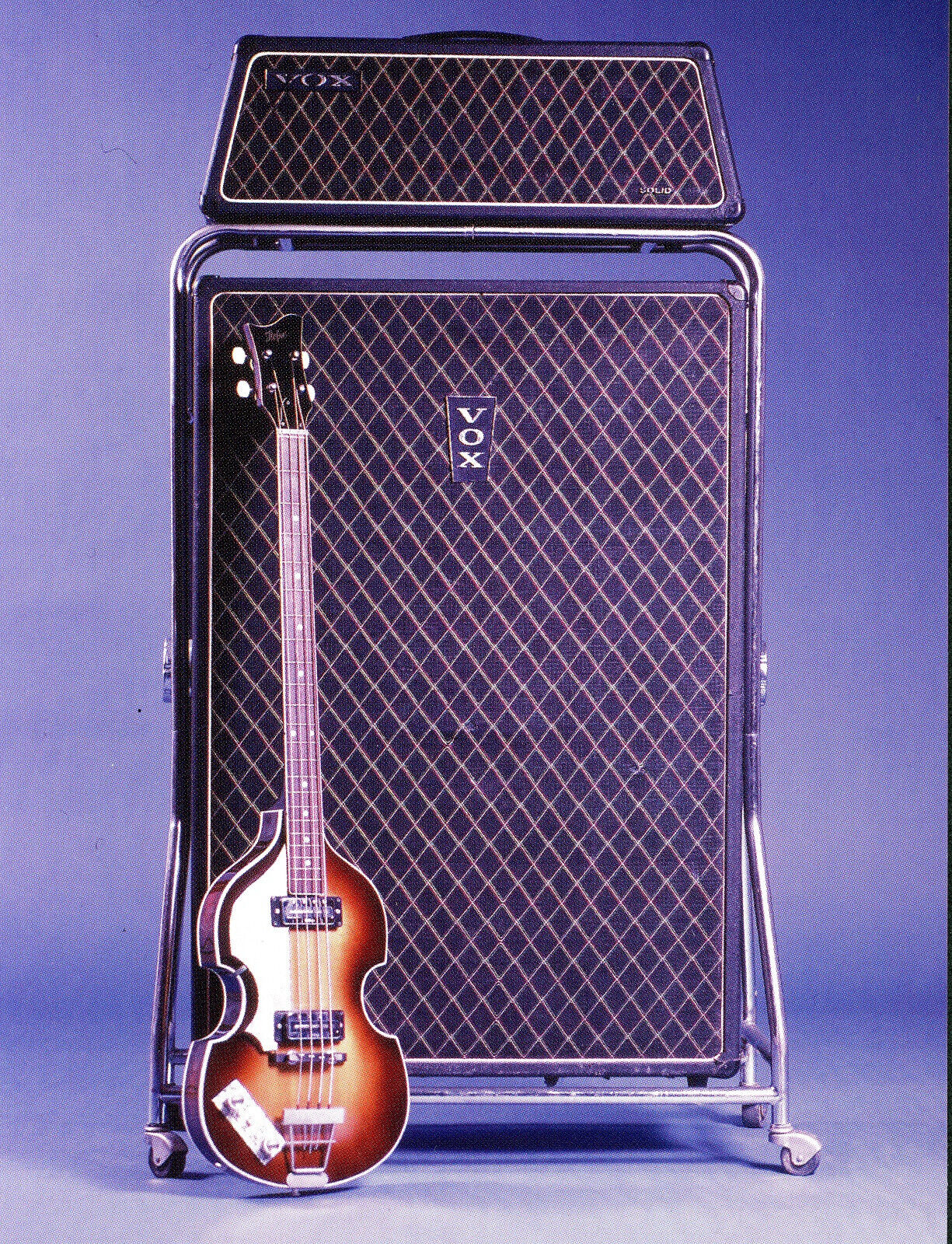 Hofner Left Hand Electric Bass Guitar & Vox Beatle Amplifier Postcard
