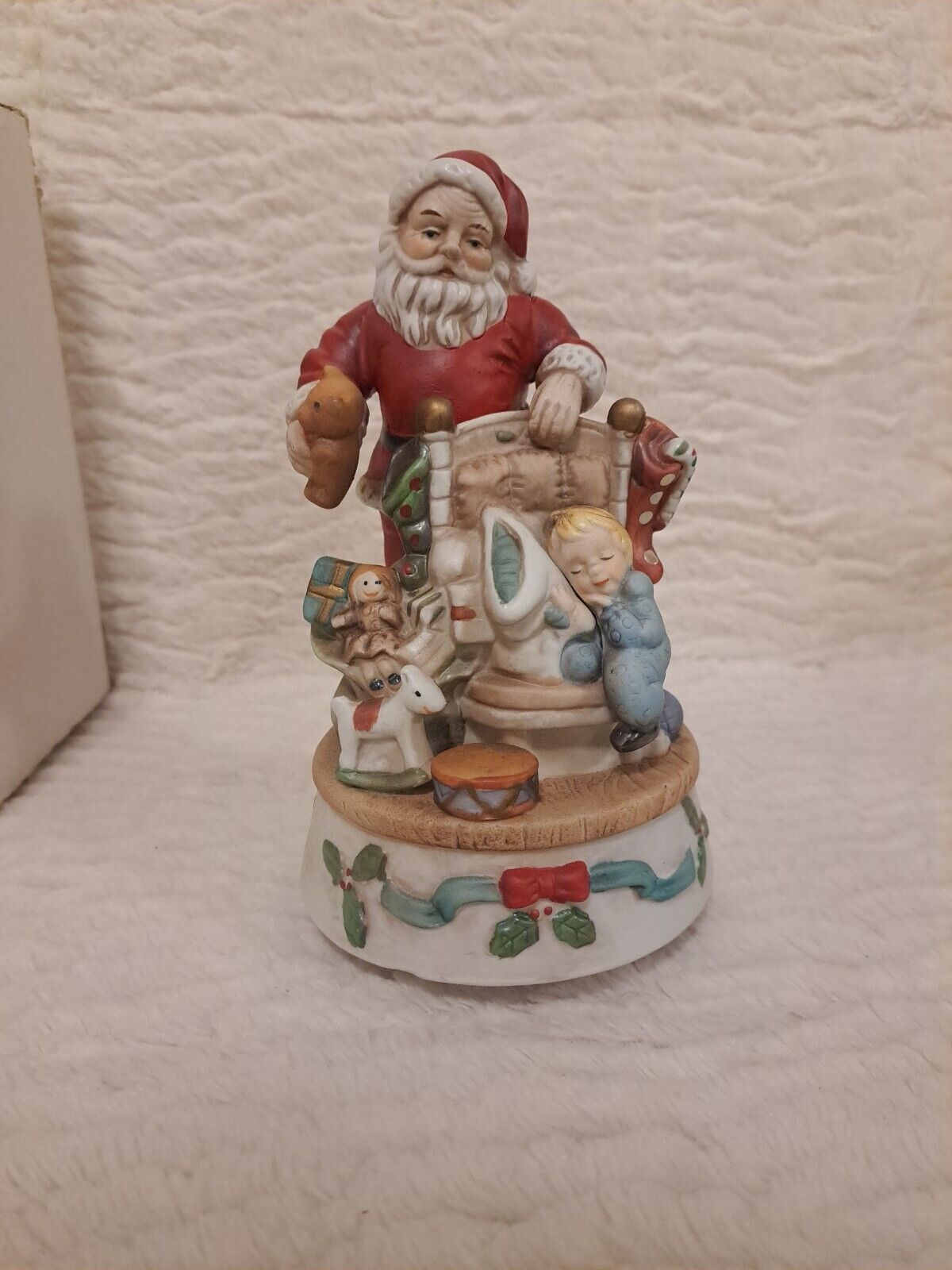 Vintage Santa\'s Finally Arrived Porcelain Musical Figurine Sleeping Child 