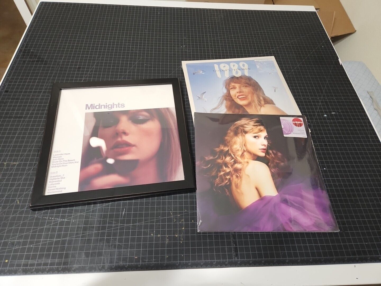 Lot Of 3 Taylor Swift Vinyl Album Records-Speak Now,  1989, & Midnights w/ Frame