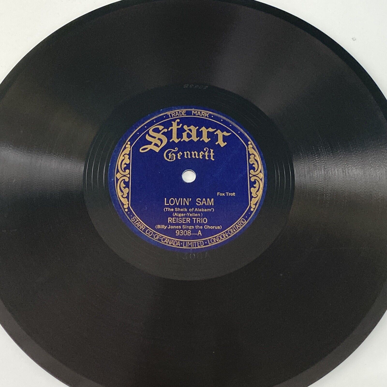 JAZZ Harry Reser Trio 78 rpm STARR GENNETT 9308 Lovin Sam 1922 V+