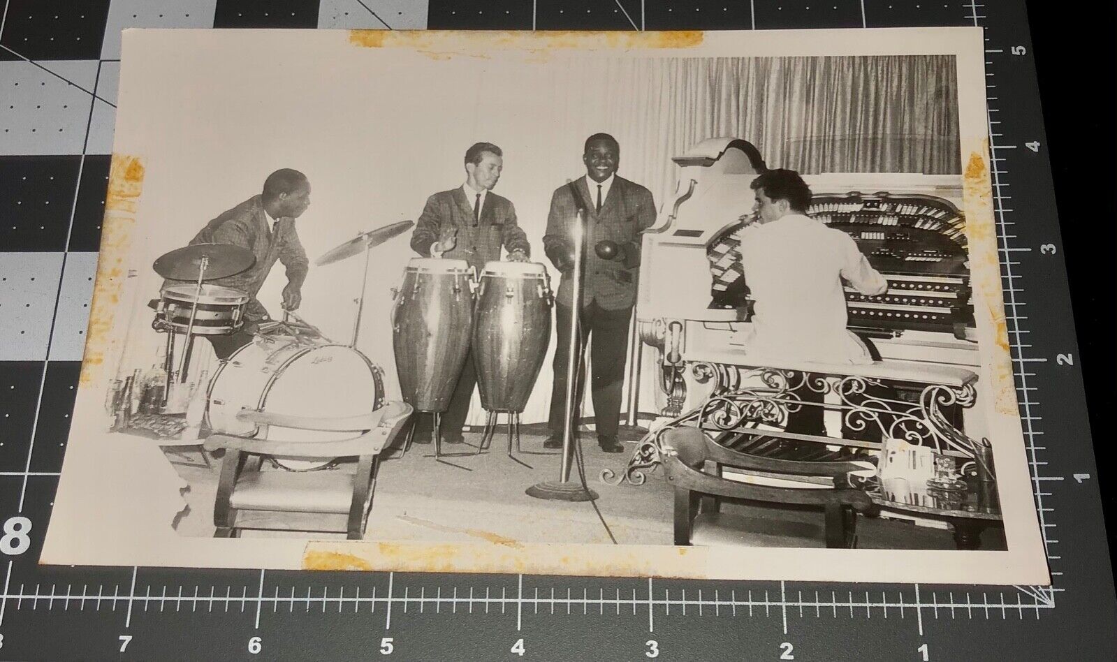 1950s JAZZ BAND Organ Drums BONGO African American Black Men MUSIC Vintage PHOTO