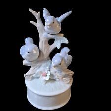 Vintage Music Box Blue Bird Trio Porcelain Rotating Plays Born Free Hand Painted picture