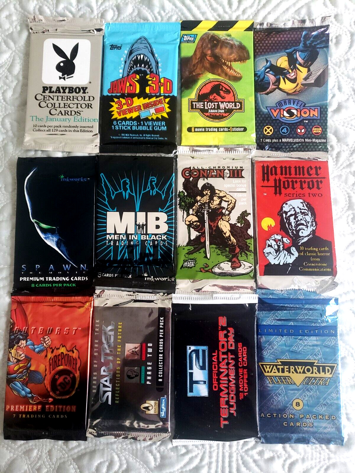Vintage 1980/90\'s Unopened Non-Sport Wax Foil Cello Packs Lot of 12