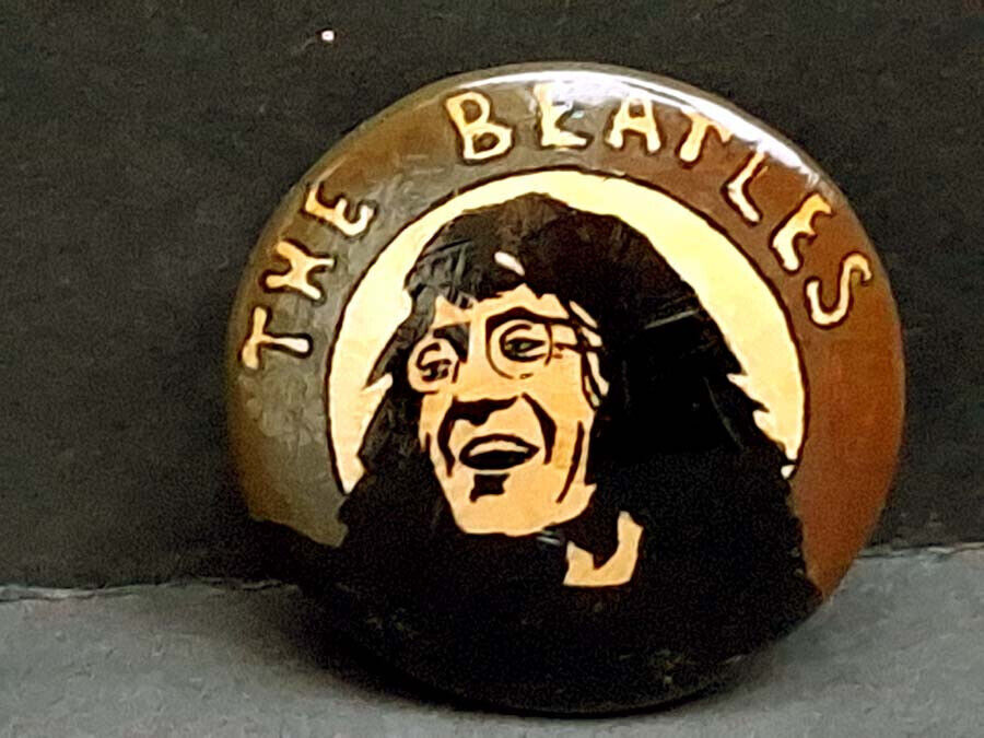 John Lennon, The Beatles, Vintage Hand Painted Wooden Pin Badge, 62cm Diameter