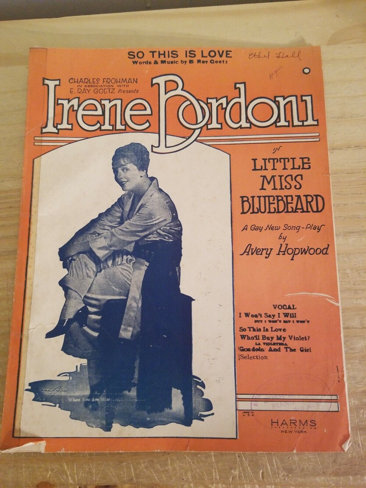 VTG Sheet Music-So This Is Love in Little Miss Bluebeard-Irene Bordoni-1923