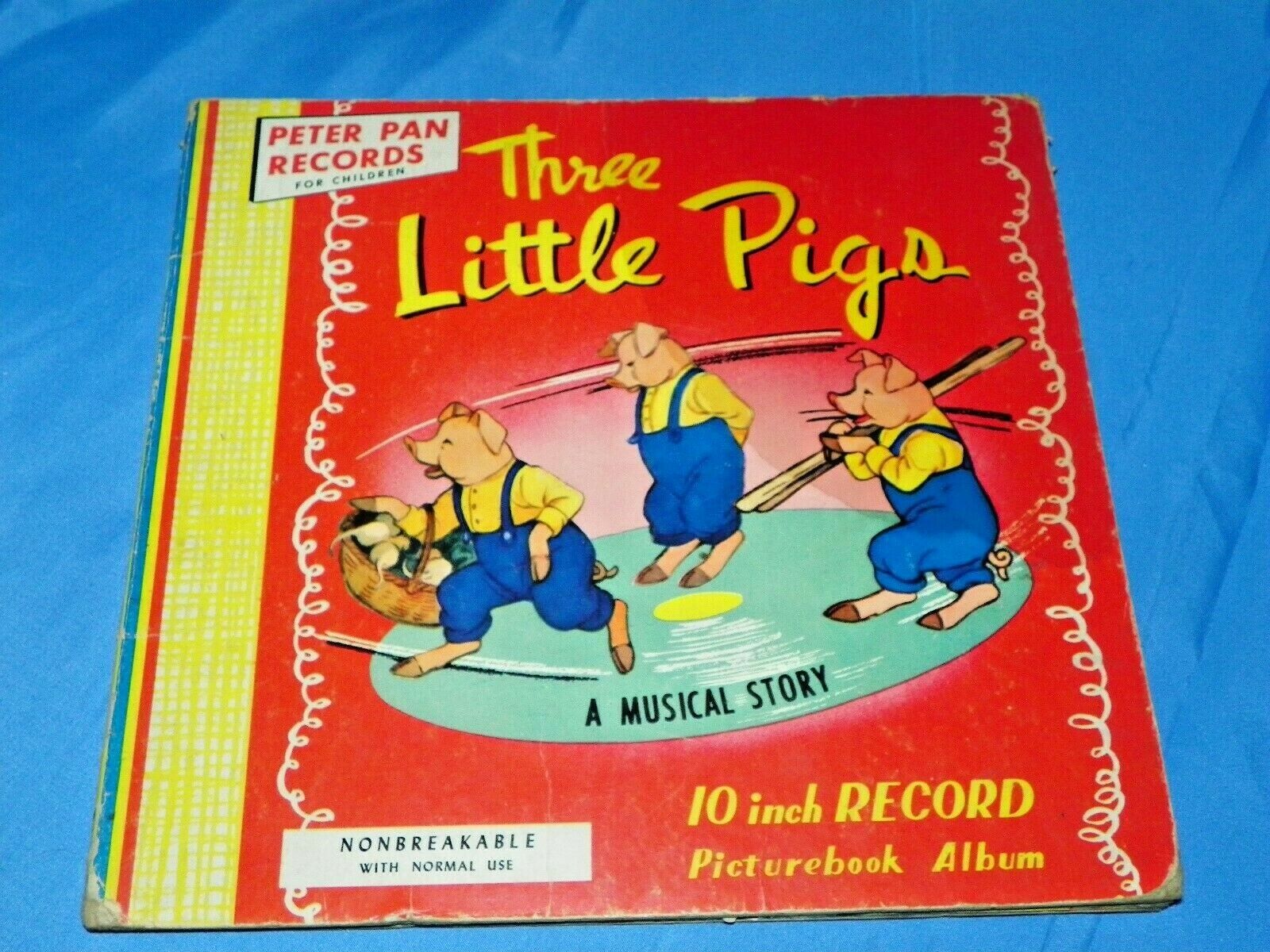 1950 PETER PAN RECORDS STORYBOOK AND RECORD THREE LITTLE PIGS--RARE FIND