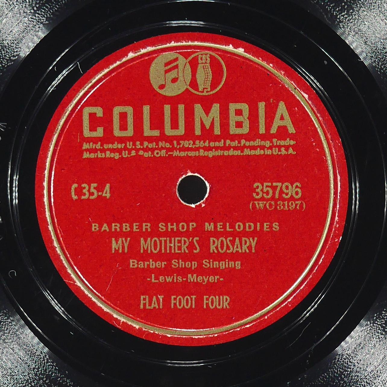FLAT FOOT FOUR My Mother\'S Rosary COLUMBIA 35796 VG+ 78rpm 10\
