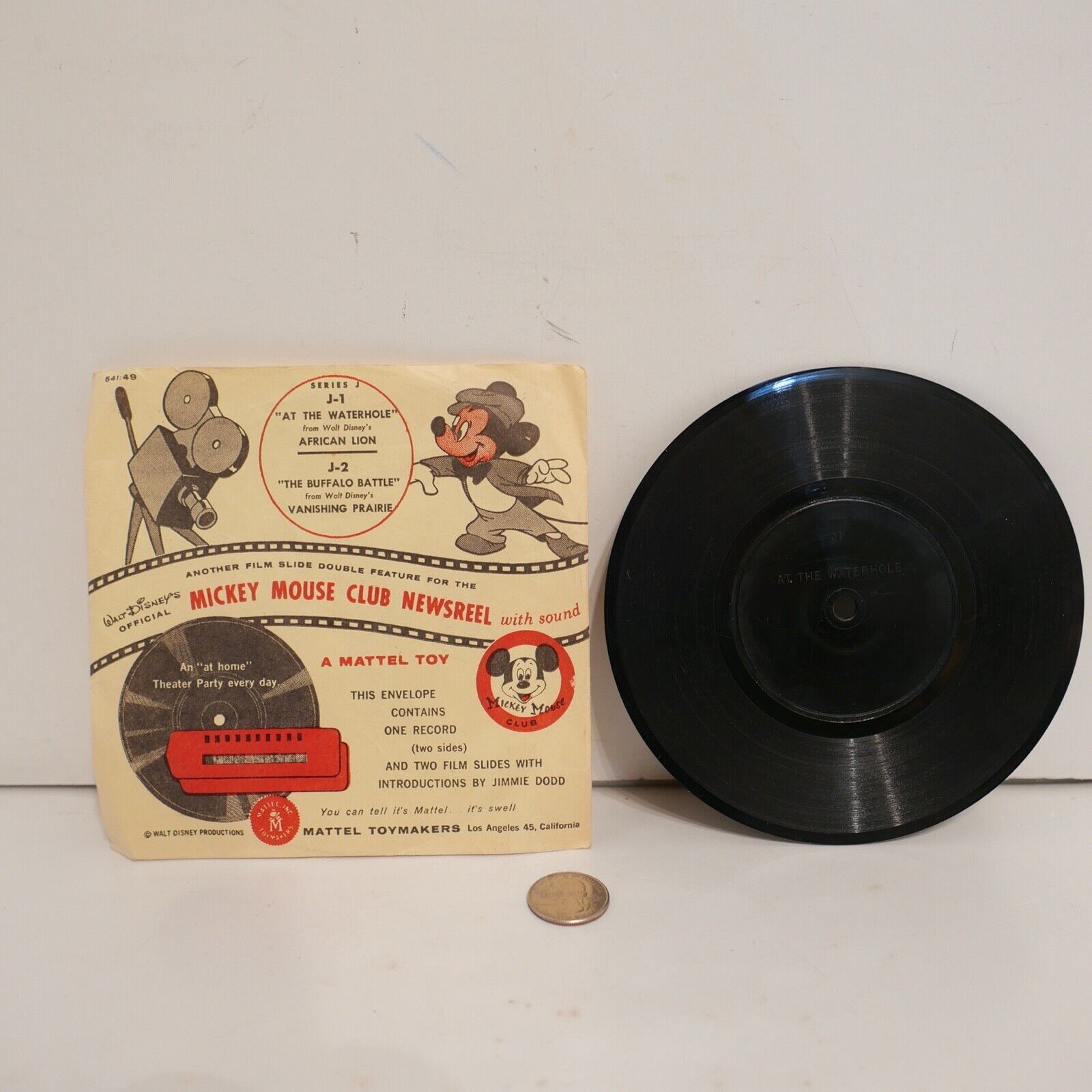 Vintage Walt Disney\'s Mickey Mouse Club Newsreel Cartoons Records Mattel J-1 J-2