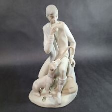 LLADRO TANG PORCELAIN Boy with dog Playing Harmonica Org Label 11 inch tall picture