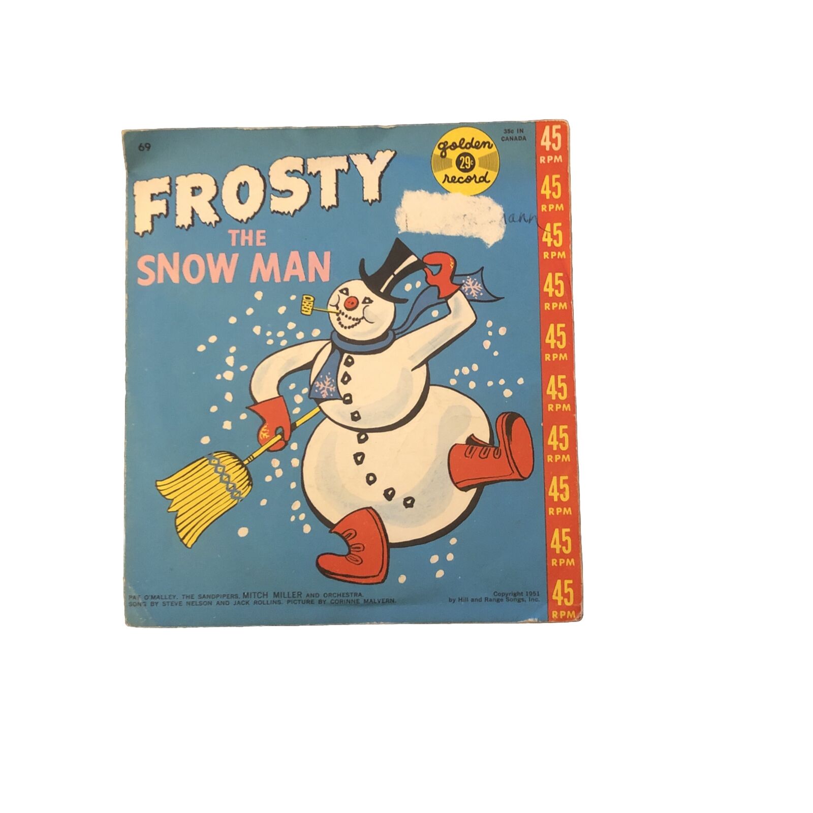 Vintage Frosty The Snowman 45 RPM Golden Record