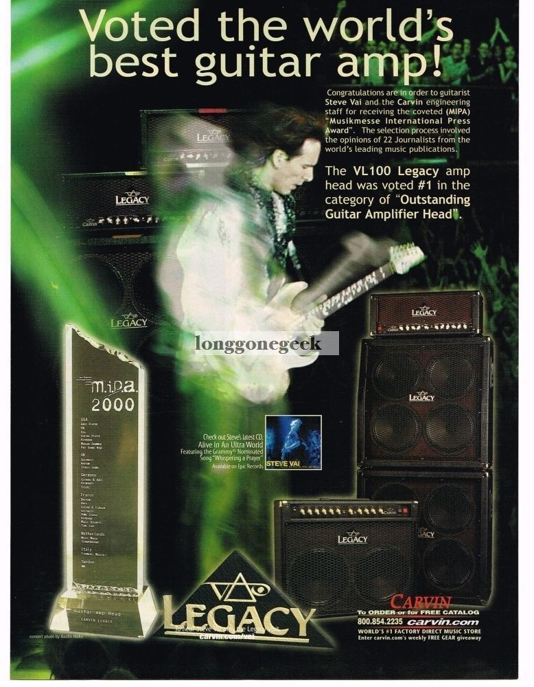 2002 CARVIN VL100 Legacy Amp Amplifier STEVE VAI Vtg Print Ad