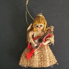 Burlap Angel Christmas Ornament Guitar Ukulele Hawaii 3.5in Vintage 60s 70s picture