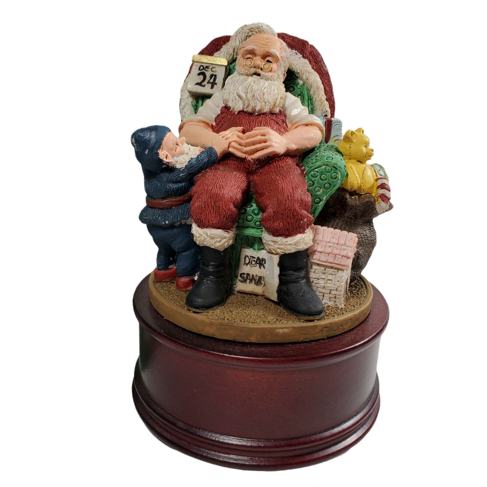 Vintage Ceramic Wind Up Music Box by Mann Santa Claus is Coming To Town Elf Toys