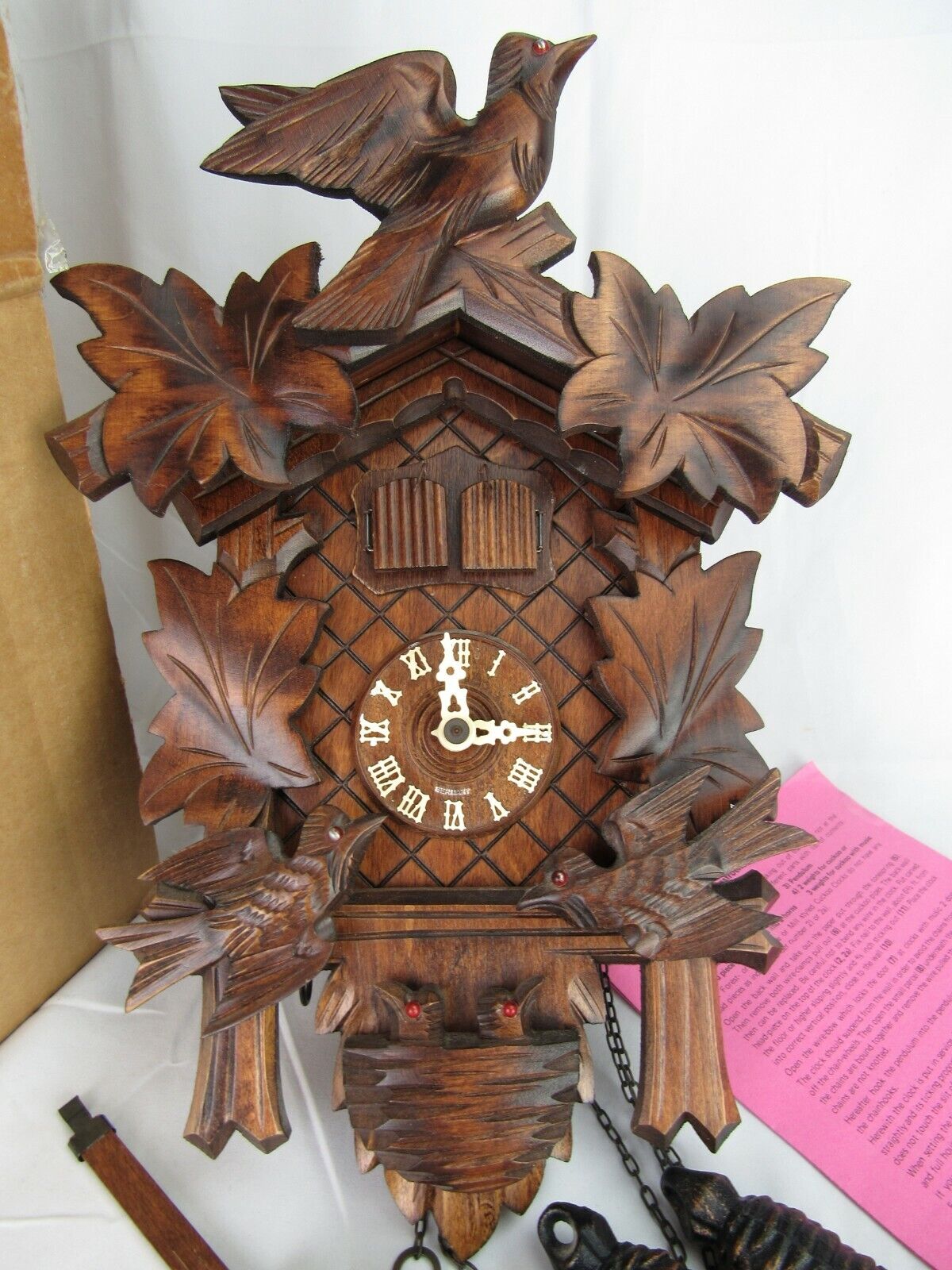 Vintage cuckoo clock REGULA weights GERMANY wood  MUSIC BOX & FEEDING BIRDS