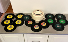 VTG Mickey Mouse Record Case + LOT OF 14 Childrens 45 rpm Vinyl Records JCS picture