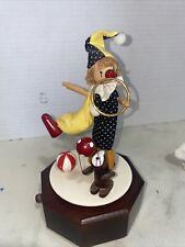 Vintage Schmid Wooden Clown With Dog Music Box Handcrafted 