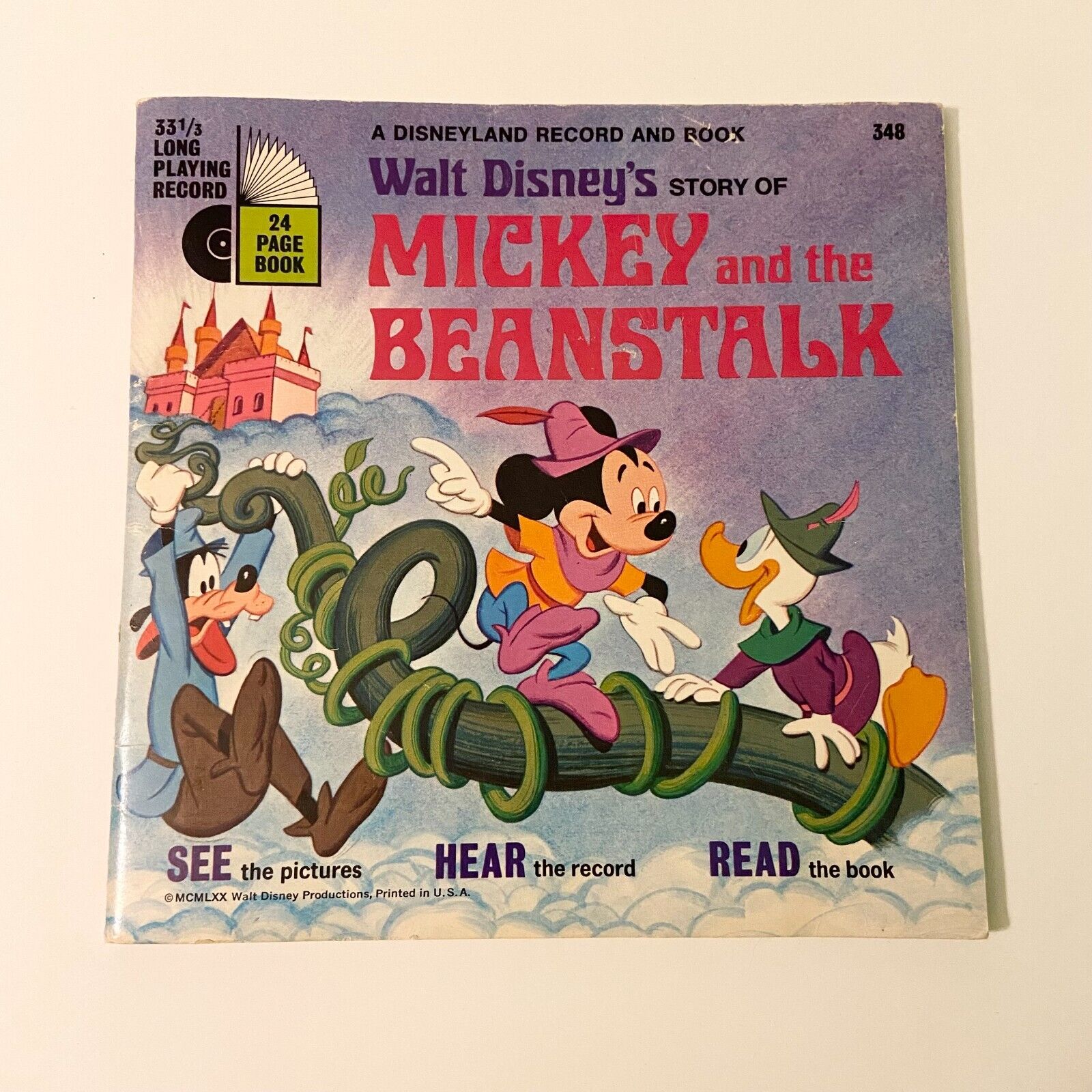 Vintage 1970 Disney Mickey and the Beanstalk 7 Inch  Record and Book