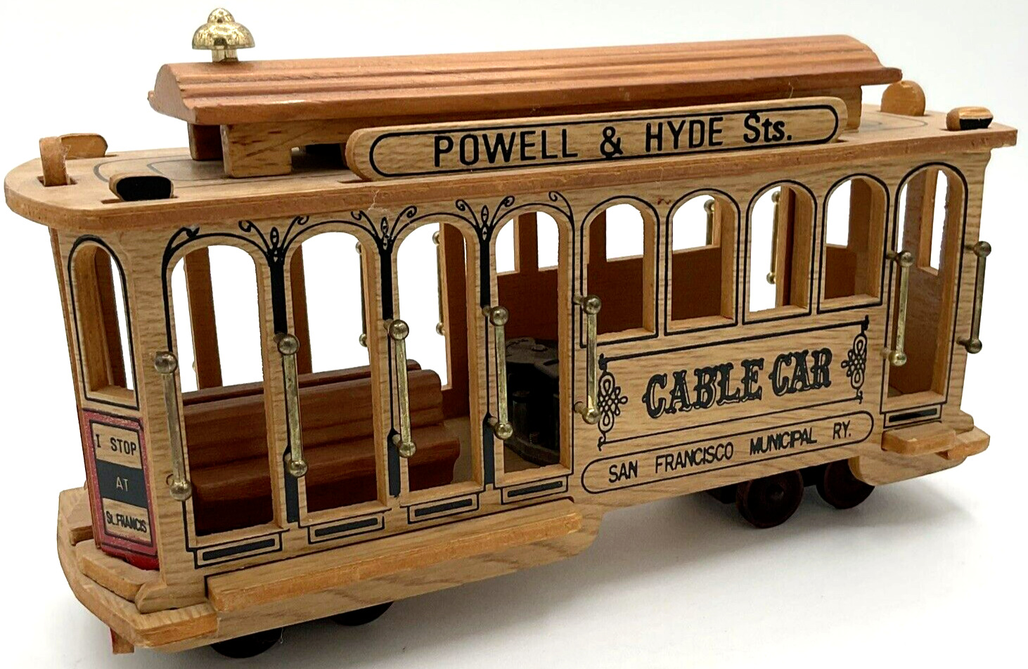 Vintage Wooden Cable Car San Francisco Music Box Powell & HydeTrolley Toy