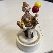 Vintage 1980's Ceramic Circus Clown Riding Tricycle Wind up Music Box picture