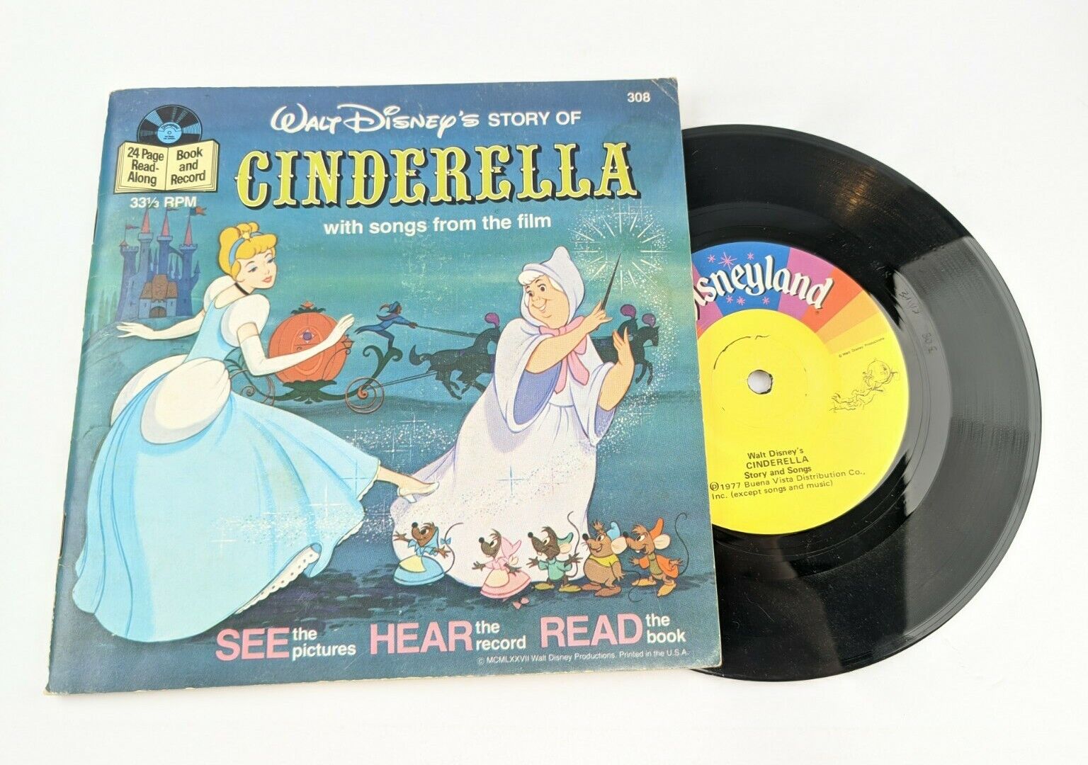 Cinderella Vinyl Record & Book 33 RPM Walt Disney SEE HEAR READ #308