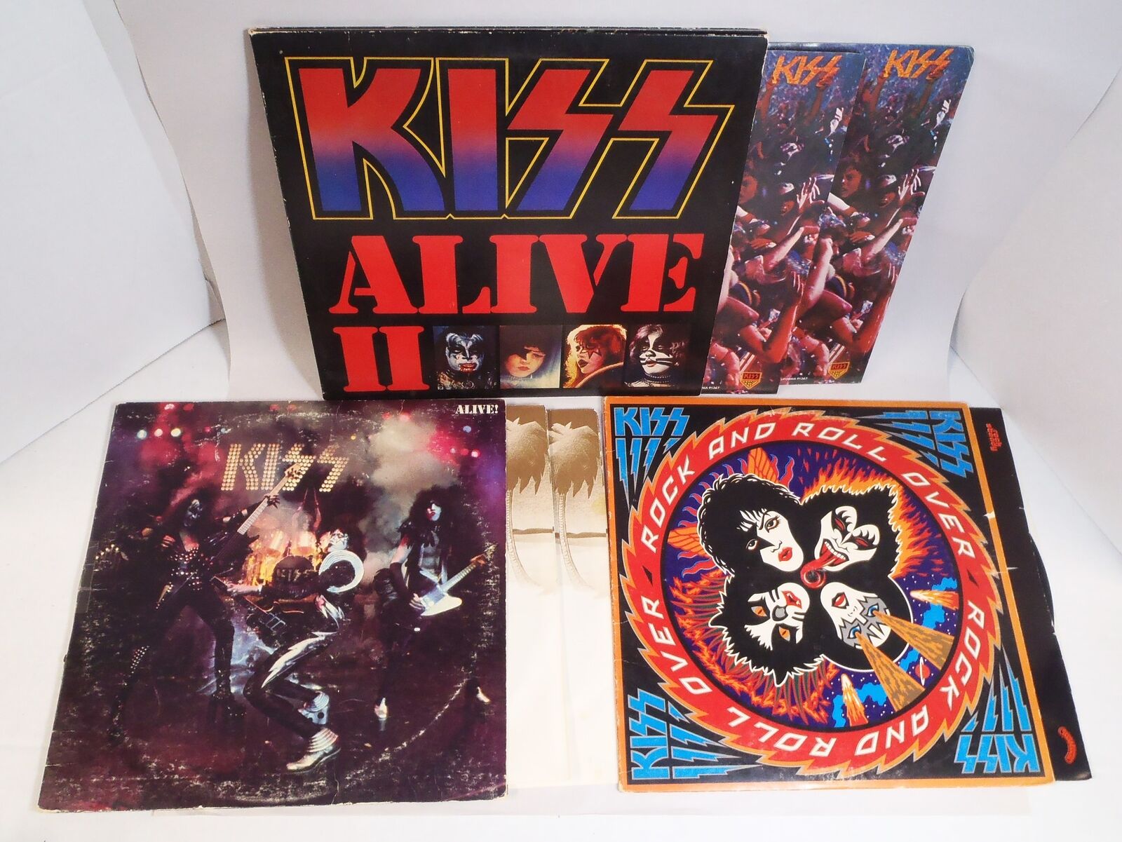 KISS - ALIVE NBLP 7020, ALIVE II 7076, ROCK AND ROLL OVER 7037 Vinyl LPs G/VG+