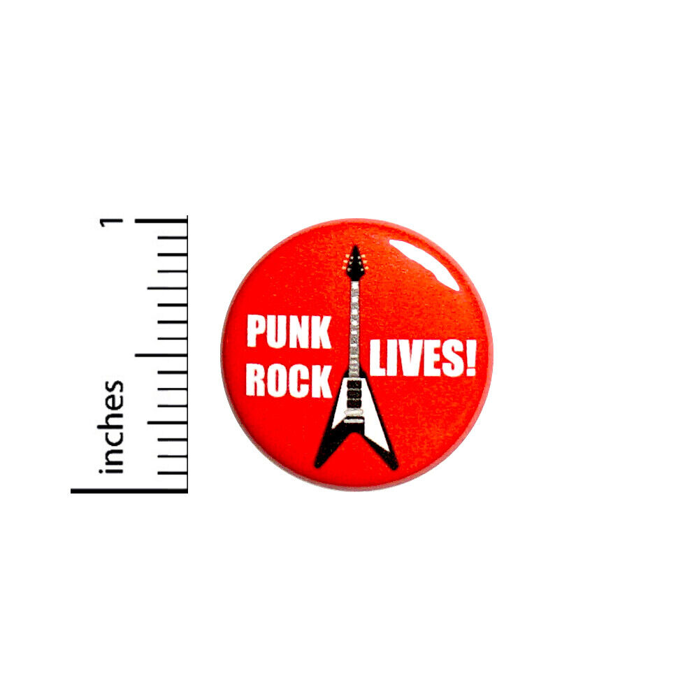 Punk Rock Lives Button Electric Guitar Backpack Jacket Pin Rad 80s 1 Inch 37-12