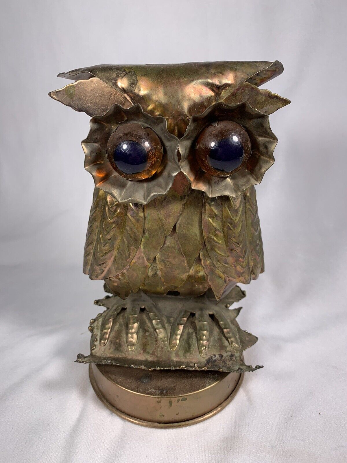 Vintage Sankyo Music Box Owl Brass Rotating MCM Home Decor Fully Functional