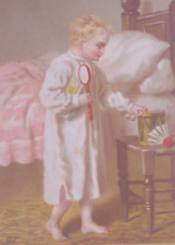 1890s Child Drums Toys Badmington Victorian Christmas Greetings Trade Card picture
