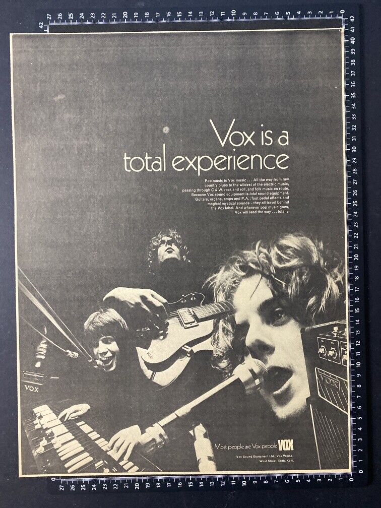 VOX AMPS - TOTAL EXPERIENCE  - 1971 ADVERT POSTER A3 SIZE L123