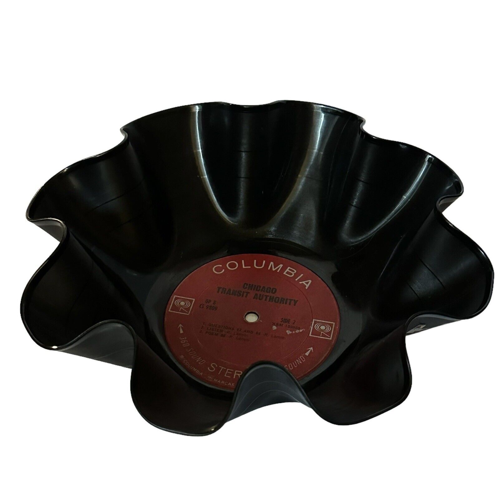 Vtg Vinyl Record Art Melted Record Chicago Transit Handmade Bowl Candy Dish 10”