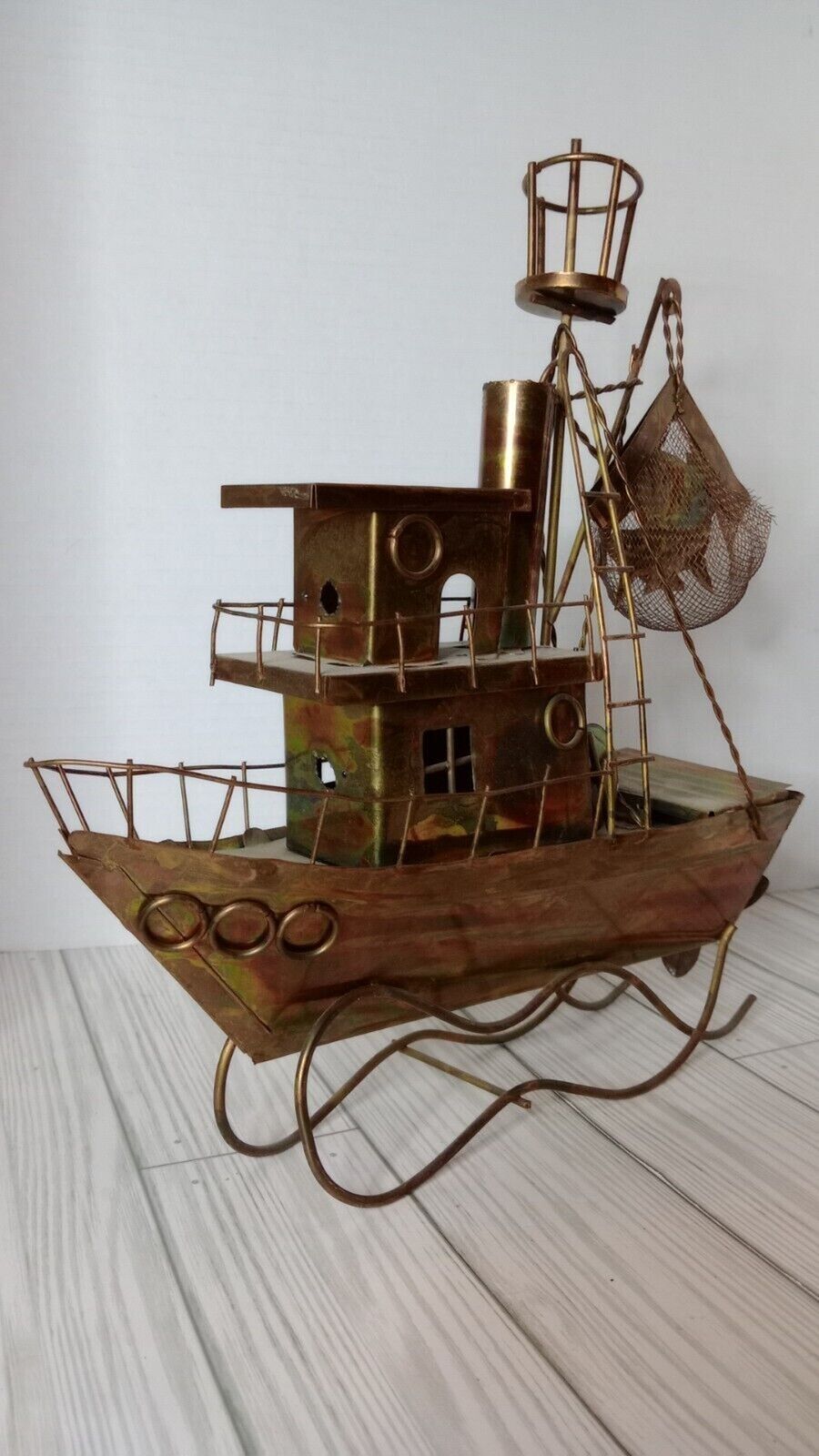 Vintage Fishing Trawler Brass/Copper Metal Music Box Boat Decor Piece