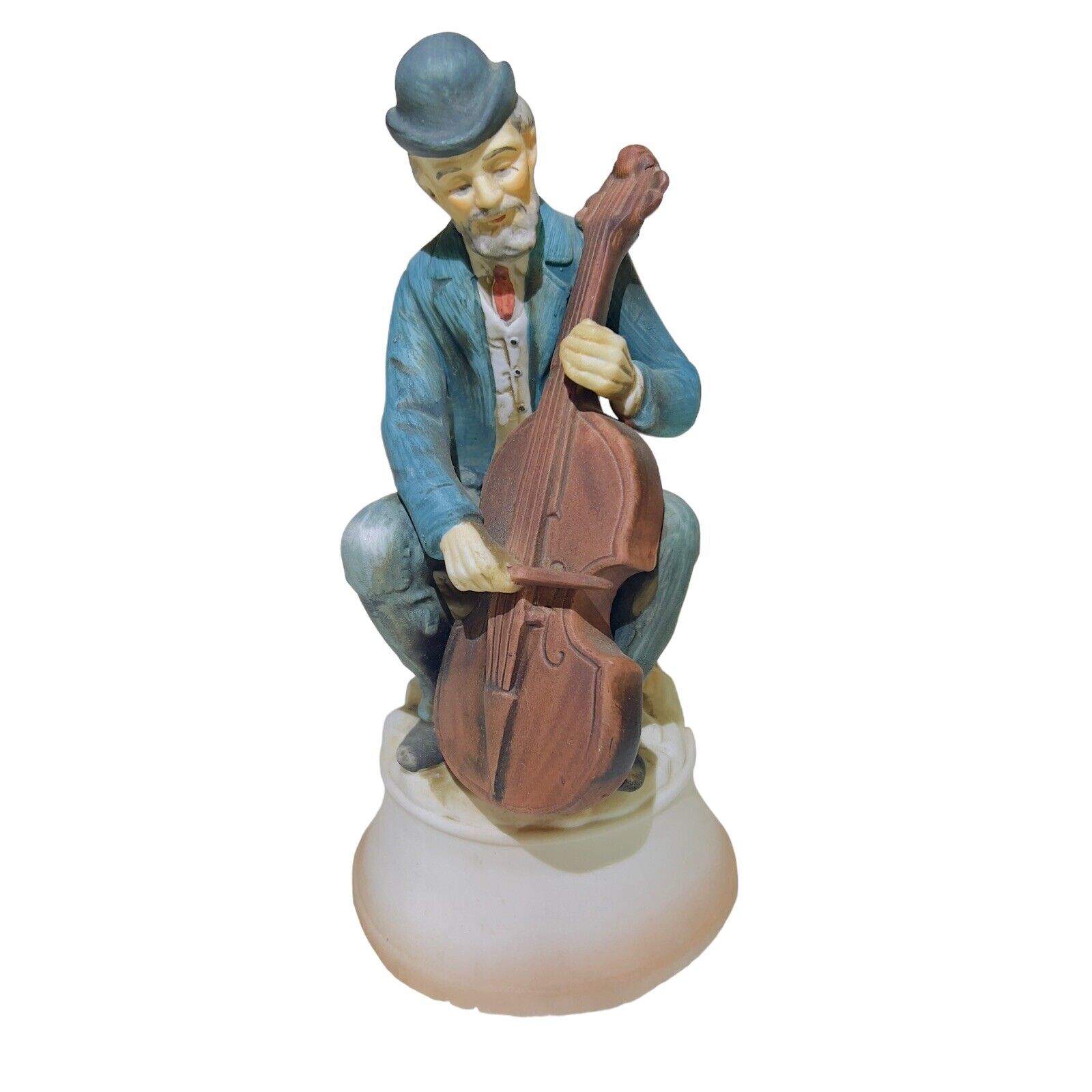 Vintage Shafford Japan Music Box Man With Cello 8” Figurine Song Unknown Japan