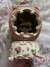 BEAUTIFUL ORNATE VINTAGE EGG SHAPED TOY HORSE MUSIC BOX-WORKS NICELY  picture