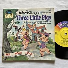 Vintage Walt Disney Story Three Little Pigs Read Along Book & Record 1978 #303 picture