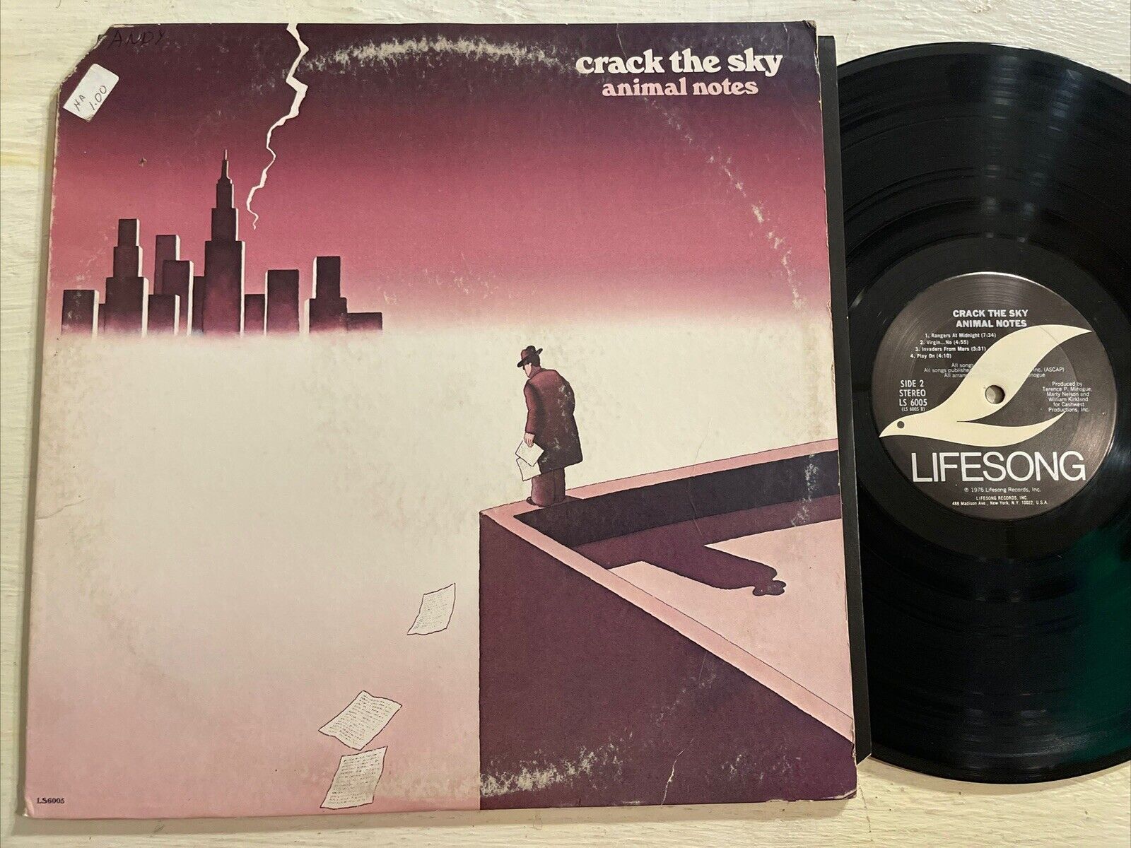 Crack The Sky Self Titled LP Lifesong 1st USA Press 1975 Embossed + Inner EX