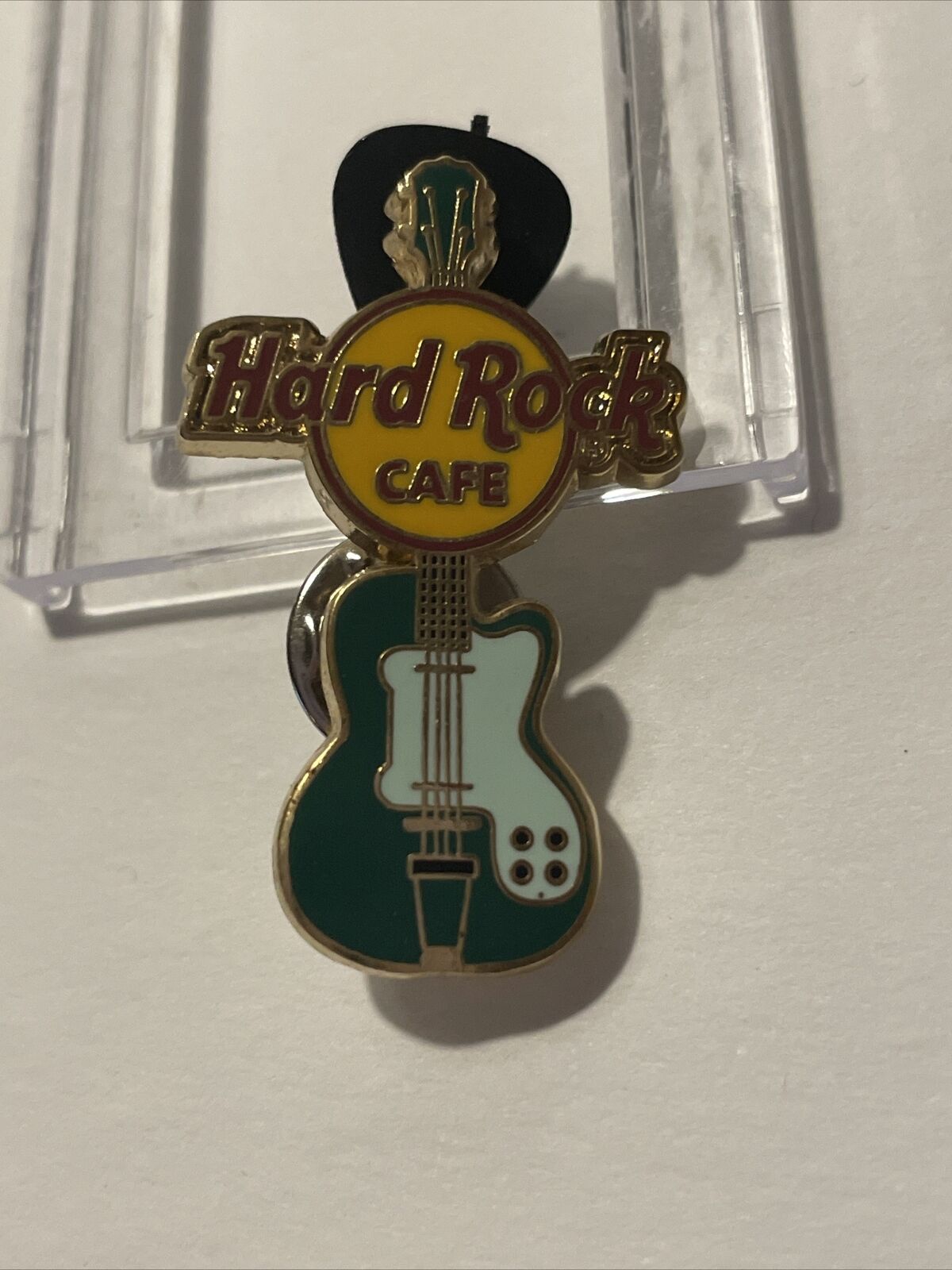 USA Hard Rock Cafe Bass Guitar Lapel Pin Green Seafoam Double Pins, Used