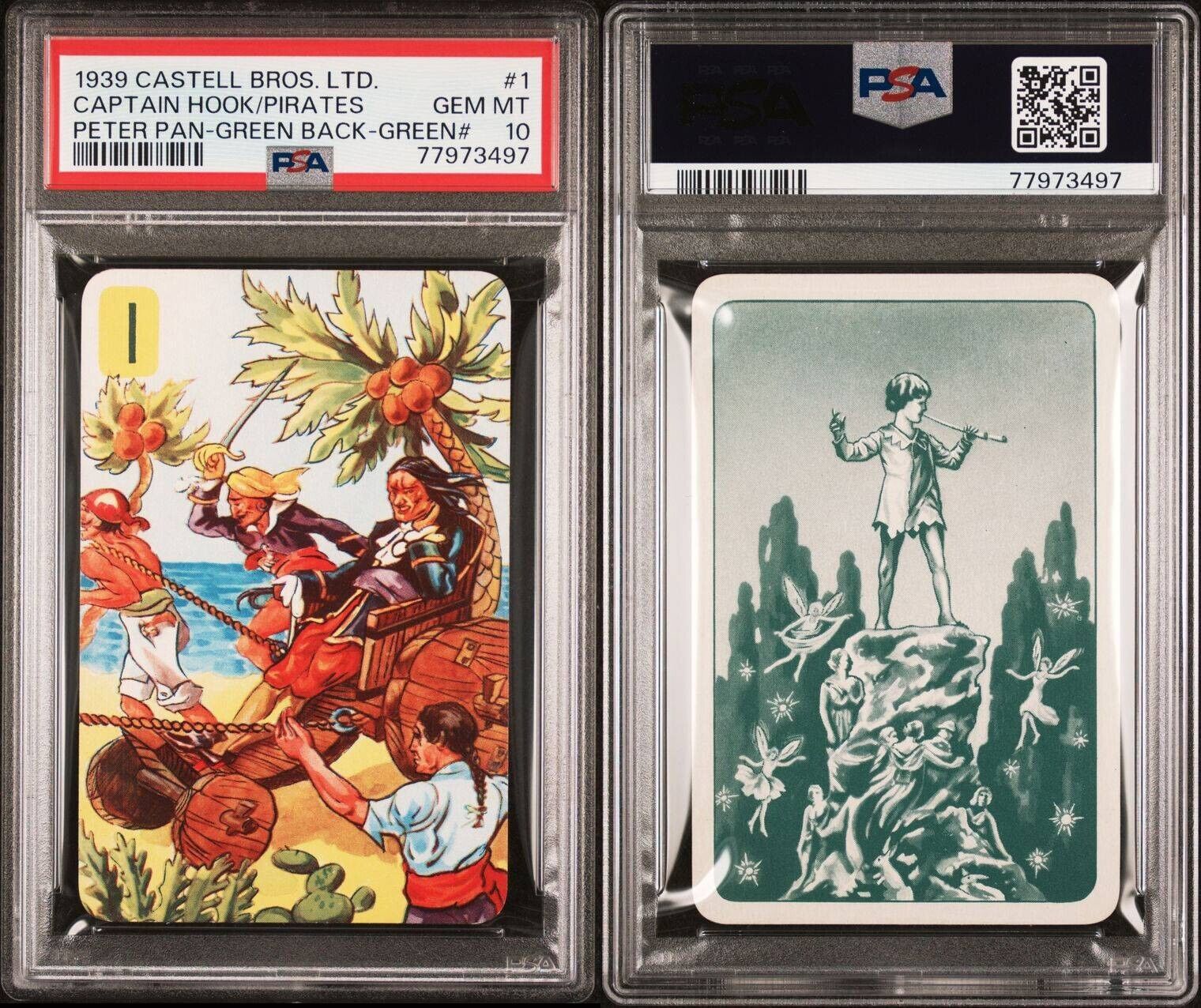 1939 CASTELL BROS. LTD. PETER PAN CAP HOOK & PIRATES GREEN PSA 10 GEM POP 1 CARD
